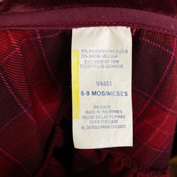 Vintage Little Bitty Holiday Dress Outfit Plaid Velvet Smocked Flowers 6-9 mo - Picture 13 of 15